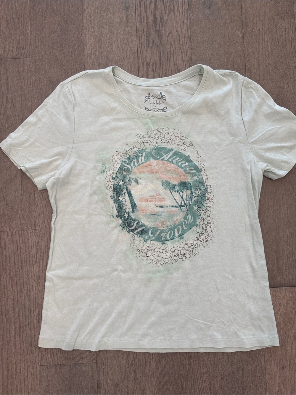 Nicole Miller Women’s XL Short Sleeve Casual T‎ Shirt Light Green Beachy Summer